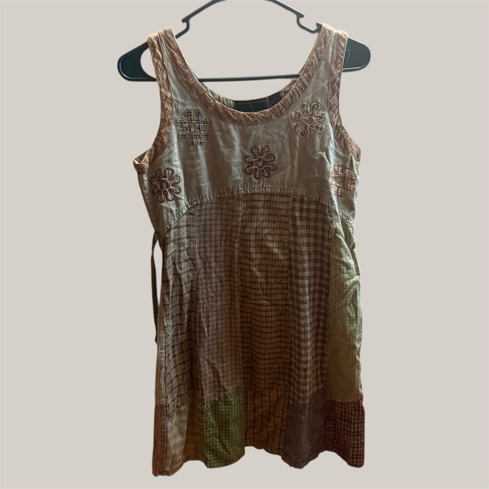 Vintage Sacred Threads tan embroidered sleeveless mini dress